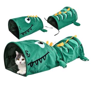 Green Multi Dinosaur Detachable  Collapsible Cat Tunnel Tube  Magic Interactive Cat Toys